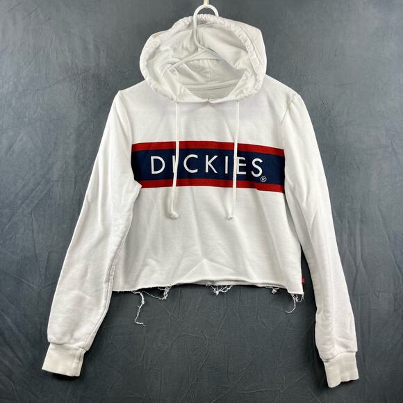Dickies Raw Hem Crop Top Hoodie Sweatshirt Center Logo Skater Y2K Women's Medium - Picture 1 of 12